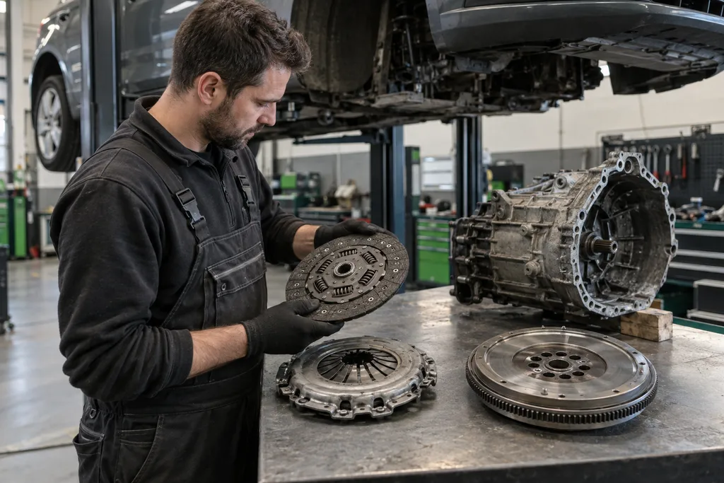 Mechanik kontrolujący tarczę sprzęgła, docisk i koło dwumasowe